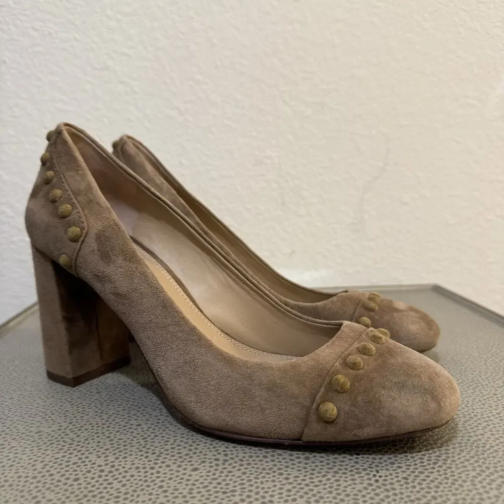 Tory Burch Brown Tan Colt 85mm Soho Suede Pump Sz 8.5 M